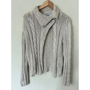 Farhi Nicole Farhi Cream Cable Knit Cardigan Asymmetrical Button Sweater Beige
